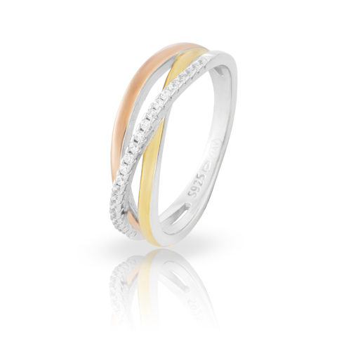 JVD Elegantný strieborný tricolor prsteň so zirkónmi SVLR0379XH2TK 58 mm
