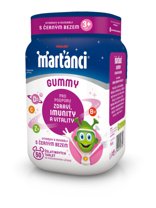 Marťánci Marťankovia Gummy vitamíny s čiernym bazou príchuť jablko a čierne ríbezle 50 ks
